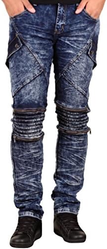 Royal Seven Skinny Fit Acid Wash Jeans with Pin Tuck and Zipper Trim