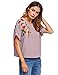 SweatyRocks Women's Casual Summer Tops Floral Embroidered Short Sleeve T Shirt Pink Medium