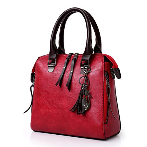 4 Pcs Bags,AgrinTol Women Pattern Solid Handbag+Crossbody Bag+Messenger Bag+Card Package (Wine)