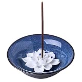 Uniidea Incense Holder for Sticks, Ceramic Handicraft Incense Burner Bowl, Coil Lotus Ash Catcher Tray 4.62 Inch Dark Blue