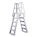 Vinyl Works SLA A-Frame 48 to 56 Inch Adjustable Above Ground Swimming Pool Ladder Entry System with Slide Lock Barrier and Handrails, White