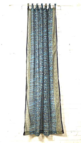 BLUE CURTAIN Window Treatment Draperies Boho Curtains over 20 colors Sari panel 96 inch for bedroom living room dining room kids yoga studio canopy tent W GIFT bag, Navy and Turquoise accents