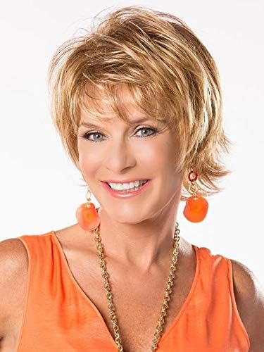 Impressive Wig Color Medium Blonde Rooted - Toni Brattin Wigs 5.5" Short Layering Tousled Bangs Changelite 100% Heat Friendly Synthetic Swept Away Shag Natural Hair Peluca