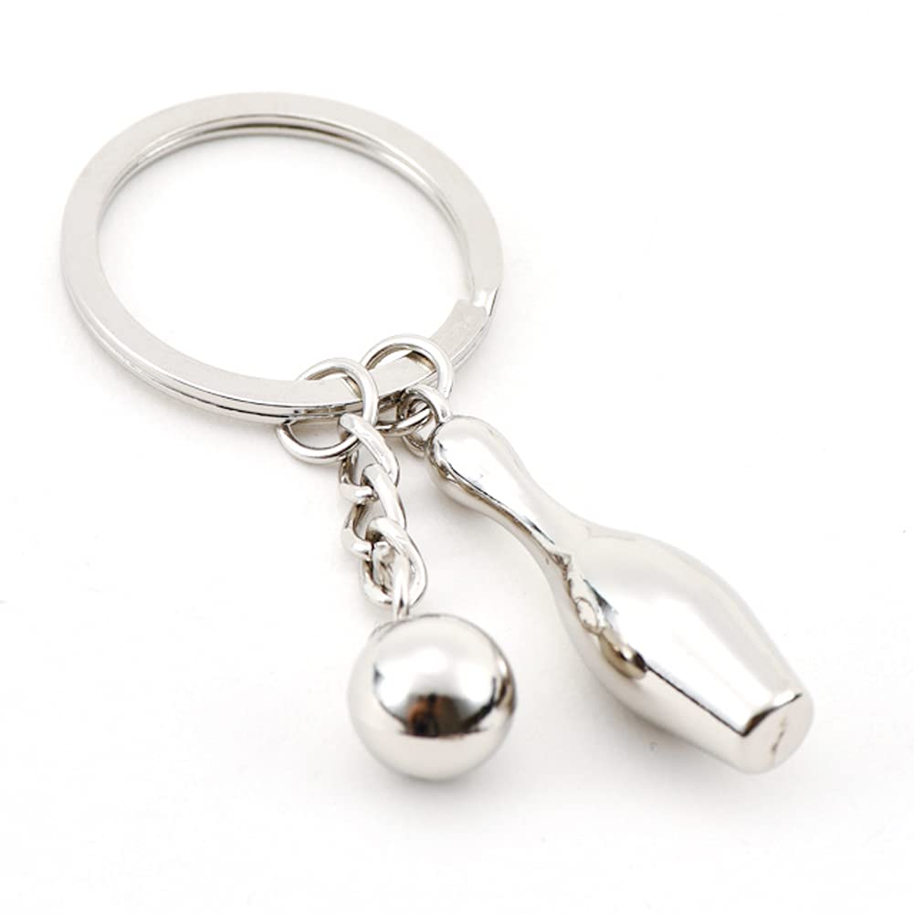 ARFUKA Keyring Metal Bowling Keychain Sport Key Chain Keyring, Christmas/Birthday Gift for Men and Women Silver