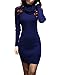 v28 Women Cowl Neck Knit Stretchable Elasticity Long Sleeve Slim Fit Sweater Dress M/L US 10-16 Blue