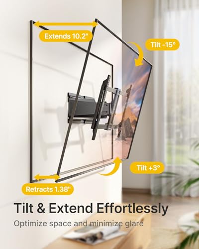 monTEK 1.38" Ultra Slim TV Wall Bracket for 37-90 Inch TVs Up to 85kg, Swivel, Tilt & Extend, Heavy Duty TV Wall Mount with Double Arm, Full Moiton TV Bracket, Max VESA 600x400mm