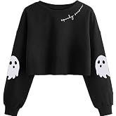 Etyonfy Womens Halloween Crop Sweatshirt Funny Fall Witch Spooky Pumpkin Graphic Pullover Long Sleeve Shirt