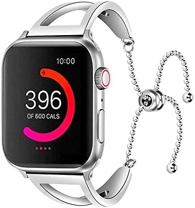 Stainless Bracelet Compatible with Apple Watch Band, Classy Steel Jewelry Bangle for iWatch Bands Strap Wristbands Unique Fancy Style for Women Girls, Silver, 38mm 42mm