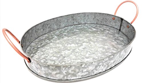 OVAL DRINKS/DECORATIVE SERVING TRAY Heavy Duty Galvanized Iron Unique Industrial Chic with Rose Gold finished Handles to add a touch of class and rustic elegance to your bar. By Galrose Dezigns