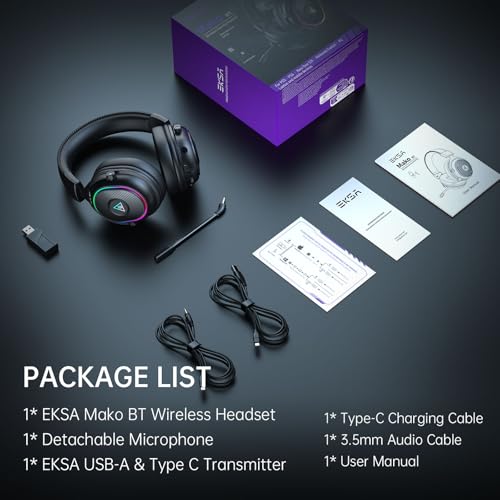 EKSA 2.4GHz Wireless Gaming Headset for PS5/PS4/PC/Switch/Mac, Bluetooth 5.3 Gaming Headphones Wireless with Microphone, 30ms Latency, 80 Hours Battery Life, RGB, USB PC Headset