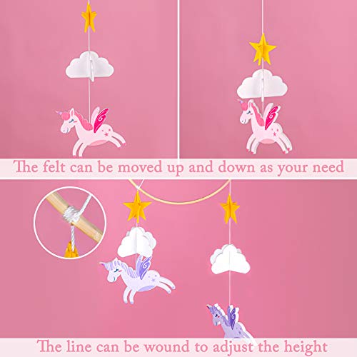 Basumee Baby Crib Mobile,Unicorn Crib Mobile Hanger Handmade Mobile Nursery Decor Movable Star Cloud Baby Mobile Felt Hanging Accessory for Baby Room