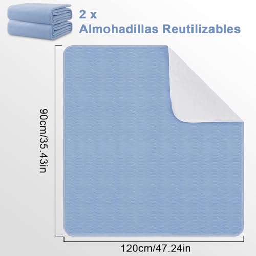 Almohadillas Impermeable para Cama 2Pz, Almohadillas Lavable Ultra Absorbente Reutilizable Antideslizante 90*120CM, Protector de Colchón Pañal para Incontinencia Adulto Niño Mascota Persona Mayor Sofá