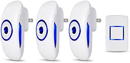 Wireless Doorbell White with 1 Push Button Transmitter and 3 Plug-In AC Receiver at Over 1000 feet Range Waterproof with 36 Chimes and 4 Volume Levels LED Indicator (3 Pack)