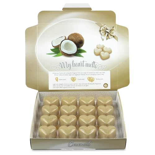 Coconut Wax Melts - 16 x 6g Heart Shaped, Tropical Coconut Scented Wax Melts in an Elegant Presentation Gift Box - Spotless Leopard