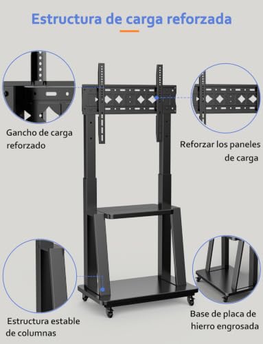 SHTUMEC Soporte de TV Móvil con Ruedas para 50 55 60 65 70 75 Pulgadas,Carrito TV Universal de Suelo con Altura Ajustable,Soporte de Piso VESA 200x200-600x400 mm,Base de Pantalla Móvil 32-80 Pulgadas
