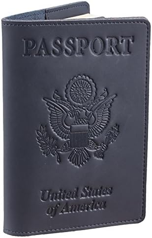 SimpacX Genuine Leather Passport Cover Holder RFID Blocking for Men & Women Travel Wallet (vintage deep blue)