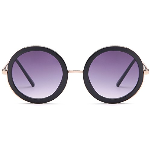 SUNLOUNGER Womens UV400 Vintage Retro Sunglasses - Gradient Purple Lens on Gold & Black Frame
