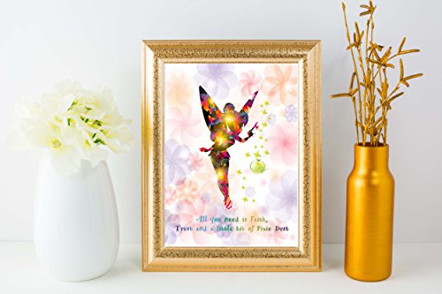 Uhomate-Princesss-Tinkerbell-Peter-Pan-Never-Grow-Up-Home-Canvas-Prints-Wall-Art-Inspirational-Quotes-Wall-Decor-Living-Room-Bedroom-Bathroom-Artwork-C015-5X7