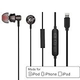 iPhone Earphones Lightning Earbuds New Bee Apple MFI Certified Wired HiFi Stereo In Ear Earbuds Headphone Headset with Microphone Volume Control for IOS IPhone 8, IPhone X, IPhone 7, IPod, IPad