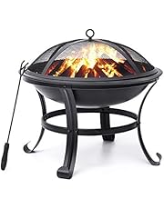 KINGSO Fire Pit, 22'' Fire Pits Outdoor Wood Burning Steel BBQ Grill Firepit Bowl with Mesh Spark Screen Cover Log Grate Wood Fire Poker for Camping Picnic Bonfire Patio Backyard Garden Beaches Park