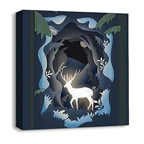 Canvas Wall Art Snow Deer Merry Christmas Painting Artwork for Home Prints Framed - 12x12 inches