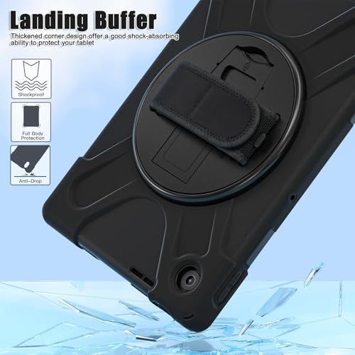 Gerutek Anti-Drop Case for Lenovo Tab 10.1 Inch 2025, (TB-311FU/TB-311XU), Rugged Case with Rotating Stand, Hand/Shoulder Strap, Pencil Holder, Case for Lenovo Tab 2025 10.1 inch WUXGA, Black