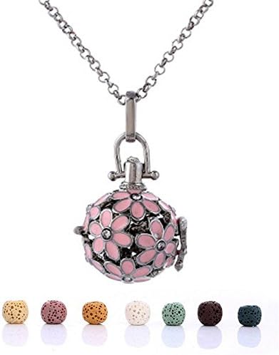 BYEONE Pendant Necklace Fashion flowers Women Aromatherapy Essential Oil Diffuser with 7PCS Lava Stone