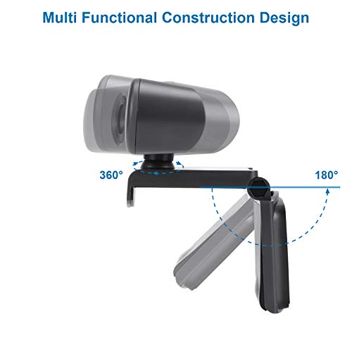 New Upgraded Webcam with Dual Microphone, USB Computer 1080P HD Streaming Web Camera 360 Degree Rotatable for Desktop Laptop PC Mac with Flexible Rotatable Clip Dark Gray