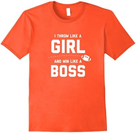 Mens I throw like a girl &amp; win like a boss football sports shirt Large Orange