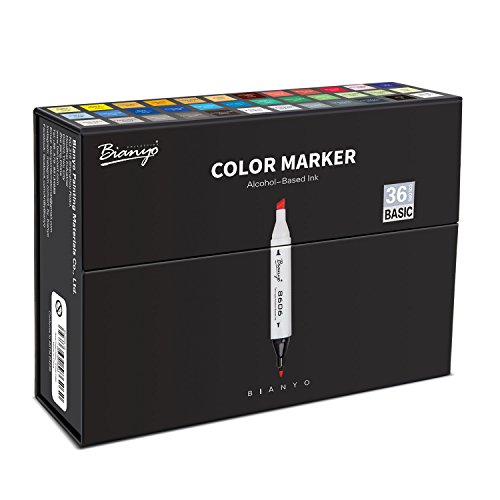 Bianyo Dual Tips Art Sketch Markers - Set of 36 Permanent Highlighters for Adults& Kids Coloring Drawing, Gift Box