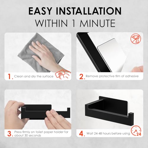 Auxmir Toilet Roll Holder No Drilling Self-Adhesive Toilet Paper Holder Stainless Steel Toilet Roll Holder Toilet Roll Holder Toilet Holder Paper Holder for Kitchen Toilet, Black