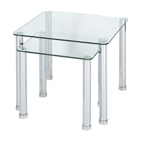 Levv FUSIDCCH - Juego de 2 mesas auxiliares con patas plateadas