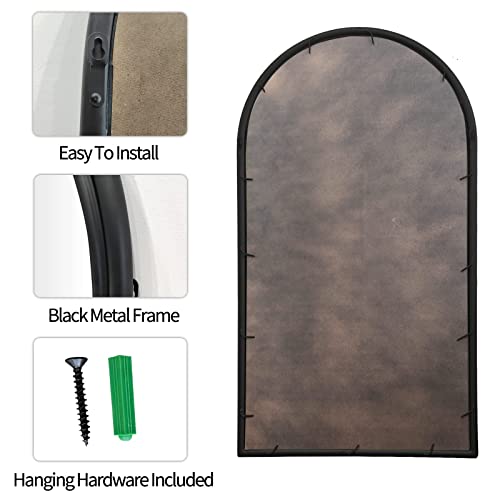 POZINO Arched Wall Mirror, Black Arch Mirror Decor, Bathroom Mirrors for Wall, Mantel Decorative Mirror, Wall Mounted Mirror with Aluminum Alloy Frame for Bedroom Living Room Entryway, 43.3x23.6 Inch