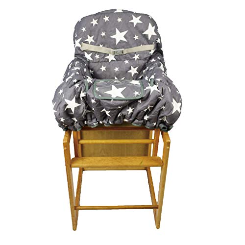 Cotton Shopping Cart Cover for Baby, Toddler High Chair Cover with Cell Phone Carrier-Summer Grocery Cart Cushion for Boy or Girl Large Size Star Print