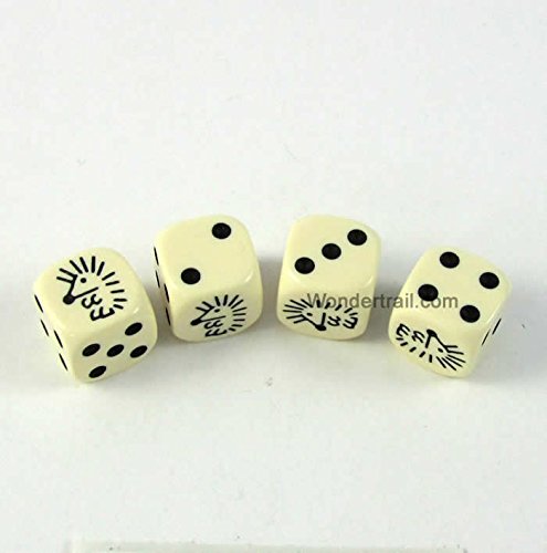 Hedghog Dice D6 Ivory Opaque with Black Pips 16mm (5/8in) Set of 4 Dice Koplow Games WKP17454E4