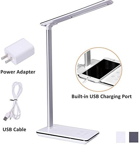 LED Desk Lamp, 4 Light modes and 5 level Dimmer brightness , ,Memory Function ,Sensitive Touch Control ,1H/2H Auto Off Timer, USB Charging Port ,Aluminum Alloy body Arm (White)