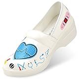 Rasolli Womens Lightweight Professional Closed Back Scrub Clogs, Nurse Graphics, White, Size 8.5