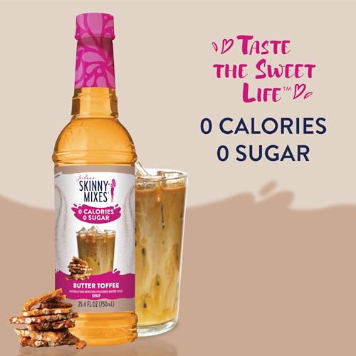 JORDAN’S SKINNY SYRUPS SUGAR FREE COFFEE SYRUP, BUTTER TOFFEE FLAVOR DRINK MIX, ZERO CALORIE FLAVORING FOR LATTES, PROTEIN SHAKE, FOOD & MORE, GLUTEN FREE, KETO FRIENDLY, 25.4 FL OZ, 1 PACK