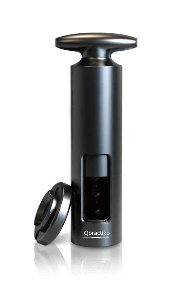 Qpractiko - 2-in-1 Rolling Corkscrew and Capsule Cutter | Manual Wine Opener | Durable ABS Material | Easy Cork Removal, Black/White