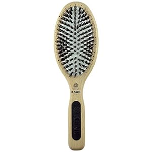 Image of Kent PF01 Large Boar Bristle Cushion Brush - Wood Straightening Brush and Detangler Brush for Men. Hard Bristle Paddle Hair Brush for Thin Hair - Smoothing Brush and Straightening Hair Brush