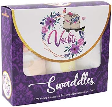 Vaohti Muslin Swaddle Blankets for Girls & Boys - Set of 3 Baby Swaddling Blankets - Made with 100% Soft Organic Bamboo Cotton - Great Shower Gift Idea, Stroller Cover - Extra Large Wraps 47 x 47 Inch