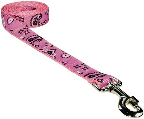 XSmall Pink Bandana Dog Leash: 1/2" Wide, 4ft Length - Made in USA.