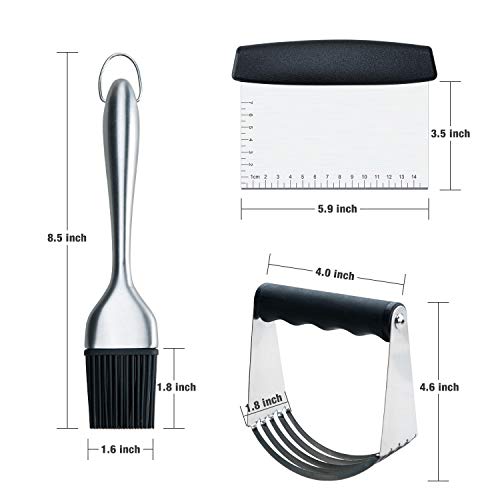 Dough Blender Dough Scraper Pastry Brush/Songway 3 in 1 Stainless Steel Kitchen Tools Set/Pastry Cutter Chopper Set for Kitchen Baking Barbecue