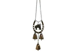 Lucky Horse Hoof Pendant Wind Chime with Bell 12.2 Inch Vintage Iron Art Hanging Ornament for Courtyard Balcony Decoration(Br