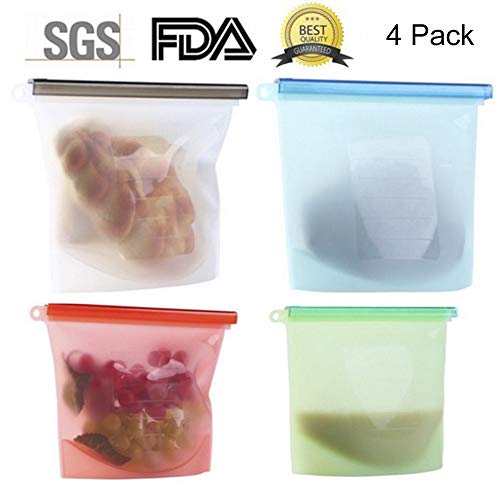Silicone Food Storage Bag Set of 4(two large+two small) Reusable Airtight Zip Seal Bags for Cooking, Lunch, Snack, Sandwich, Freezer