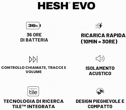 Hesh Evo Cuffie Wireless Over-Ear con Microfono, 36 Ore di Autonomia, Compatibili con iPhone, Android e Dispositivi Bluetooth - Nero