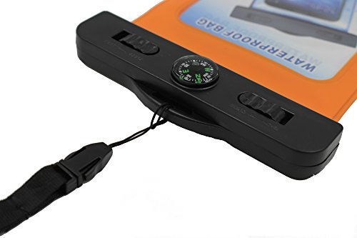 Waterproof Universal Dry Bag Cell Phone Holder Pouch Case With Built In Compass Comes With Detachable Lanyard And Armband By Dzhavael (Orange)
