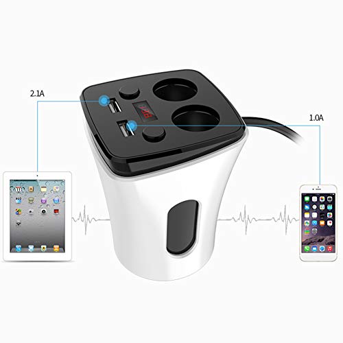 CACT CactusAngui Dual USB Port Car Phone Cup Charger 2 Cigarette Lighter Socket Power Adapter Black White