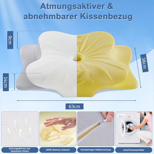 DONAMA Memory Foam Nackenkissen Ergonomisch, Kopfkissen mit Armauflage & Zwei Höhen, Kühlend & Atmungsaktiv, 6-Zonen-Kontur, Nackenstützung für alle Schlafpositionen