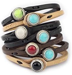 Genuine Italian Leather Bracelet in Multiple Color Combinations | Stone Closure | Handcrafted in Italy (Ginger)